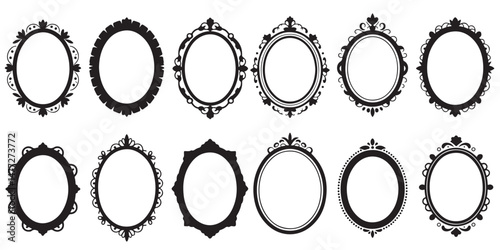 Collection of Vintage Hand Mirrors Silhouettes,  Ornate Frames Silhouettes, Ornate Oval Frames Vintage Style mirrors
