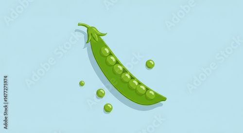 Fresh Green Peas in a Pod on a Light Blue Background