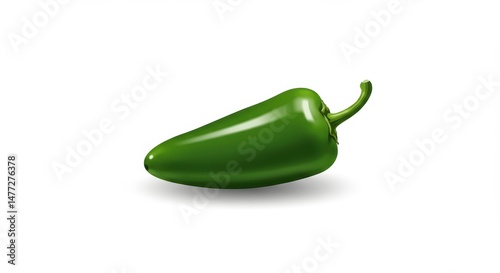 Single Fresh Green JalapeÃ±o Pepper on White Background