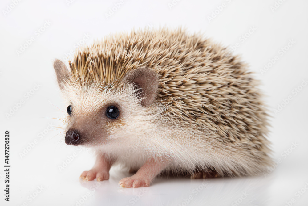 Obraz premium Small hedgehog exploring a white surface in a bright, cozy environment with a curious expression