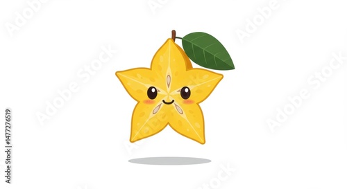 Cute Star Fruit Character Smiling on White Background