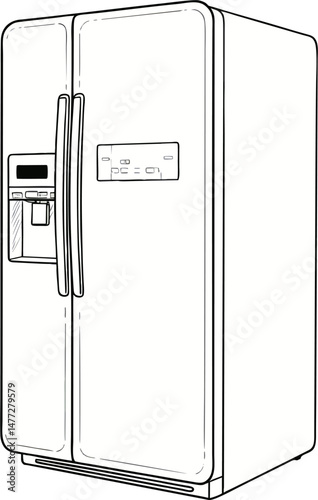 Side by Side Refrigerator Simple Line Art Vector