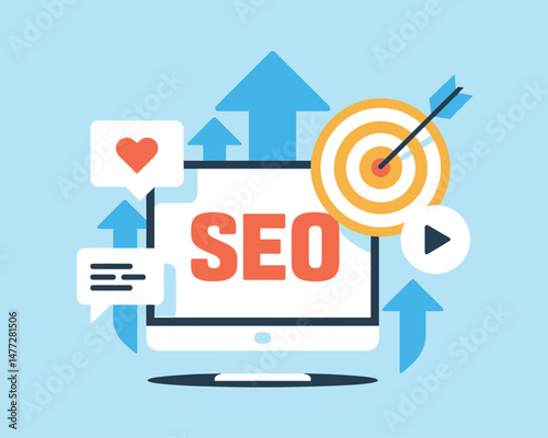 Flat Design SEO Illustration Target Arrows and Engagement Icons