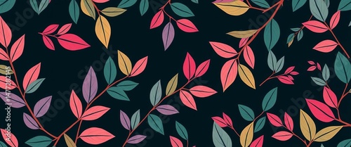 Abstract linear leaf branches, seamless vector pattern Elegant floral backdrop for design projects, texture, line art