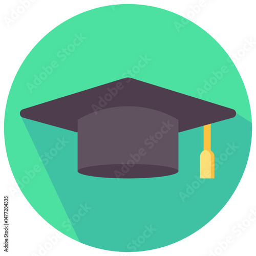 graduation hat vector round flat icon