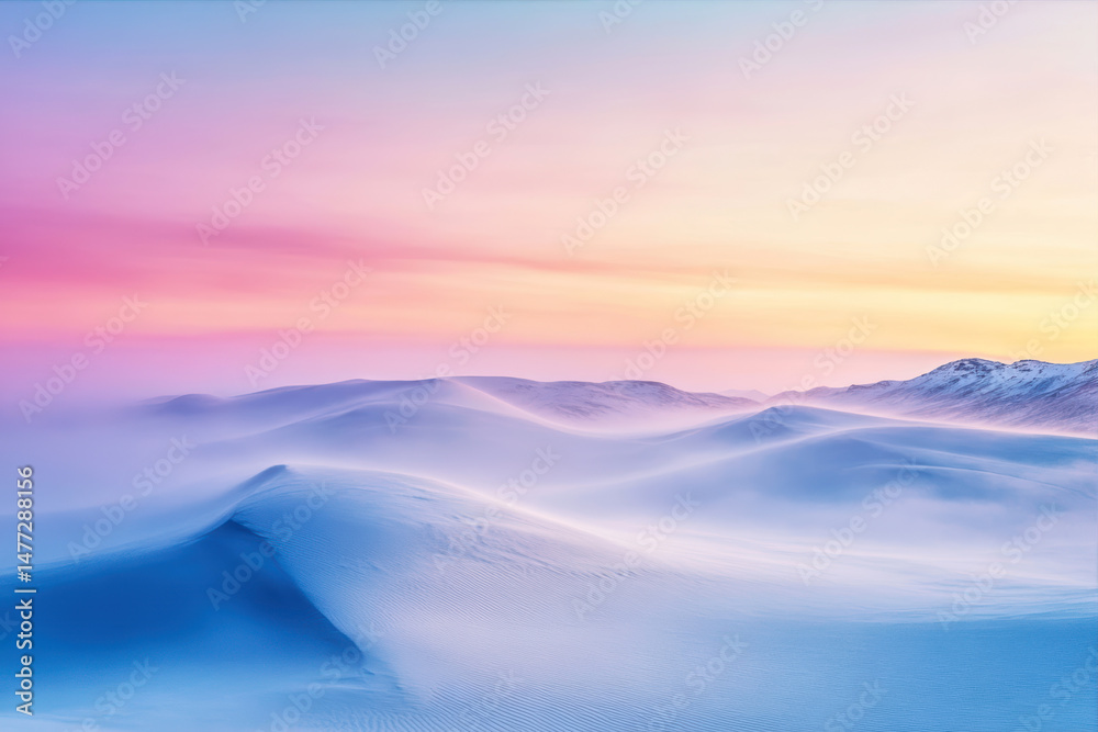Fototapeta premium Soft mist blankets endless sand dunes at dawn