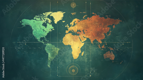 Colorful flat design world map with zones
