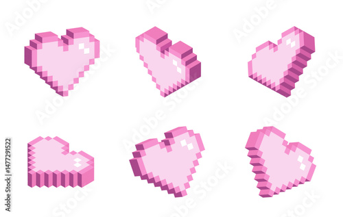set of pixel art heart icon, pixel art style, icon and symbol concept, game 8bit icon