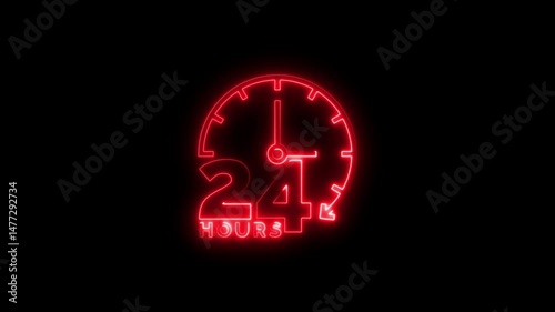 Wallpaper Mural Animated neon red 24 hours clock with hour and minute hands rotating on black background Torontodigital.ca