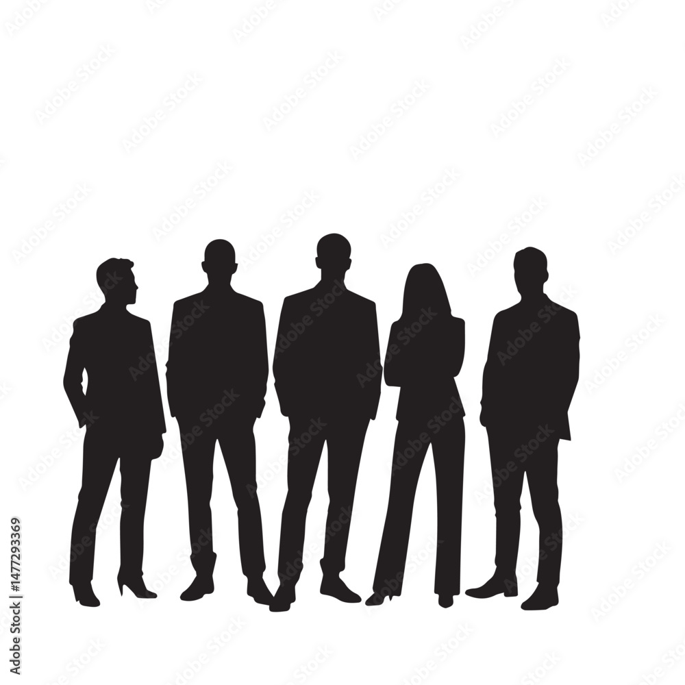 Business people silhouettes, group of standing business men and women
Business people silhouettes, group of standing business men and women