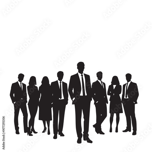 Business people silhouettes, group of standing business men and women
