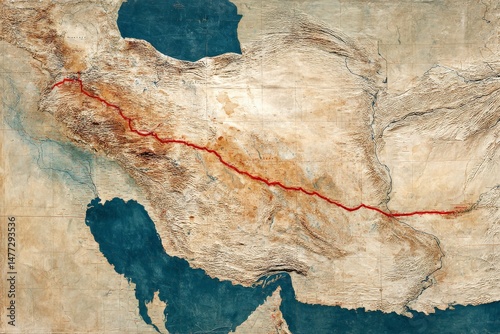 Detailed historical map illustrating ancient trade routes across Persia, highlighting connections and geographical features in the region