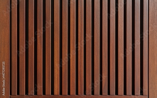 Wooden slatted paneling, a close-up of vertical slats creating a grid pattern.  The warm brown tones and even texture showcase a smooth finish