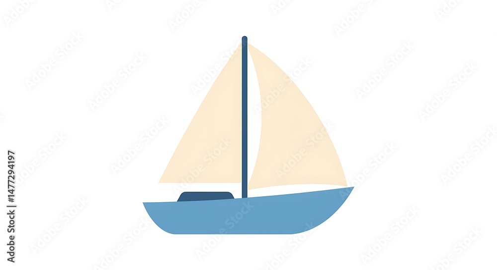 Fototapeta premium Sailboat Illustration Blue Simple Isolated on White