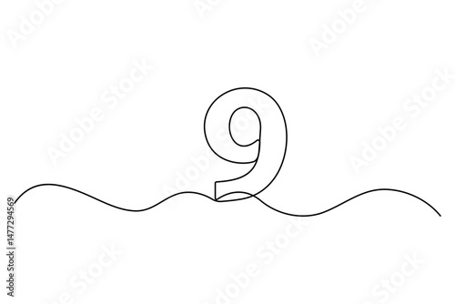 Number nine continuous one line drawing of number 9. editable One line drawing of number 9 icon. Vector illustration
