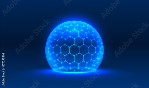 Sphere shield with hexagon, cyber protect ball. Vector illustration