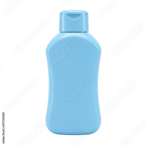 Light blue bottle with a flip top cap set against a black background in a studio setting