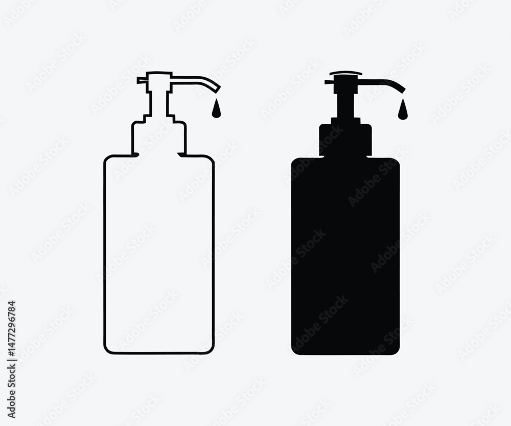 Hand Wash Dispenser Icon Set Silhouette On White Background, Solid and line stylish Hand Wash Dispenser Icon Set Silhouette On White Background, Solid and line stylish