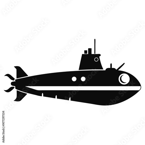 Stylized Silhouette of a Submarine Naval Vessel Illustration with Distinctive Features