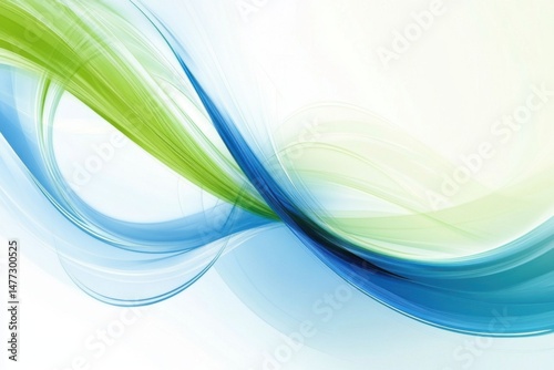 Abstract flowing wave design in blue and green tones against a white background studio shot graphic resource