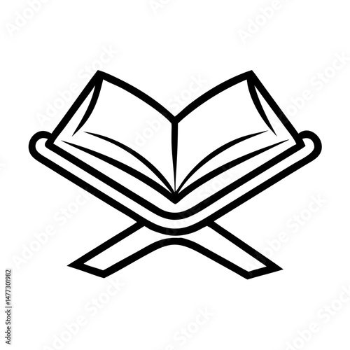Open Quran on a stand in minimalist outline style for Eid al-Adha  