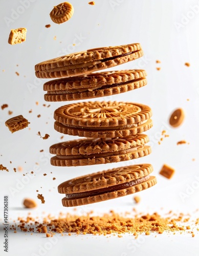  Hyper Realistic flying 5 Lotus Biscoff biscuit and 5 Lotus Biscoff crbiscuit unc