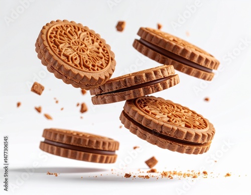 Hyper Realistic flying 5 Lotus Biscoff biscuit and 5 Lotus Biscoff crbiscuit unc