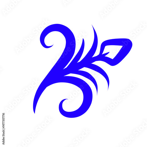 Abstract glyph design, blue on black, evoking mystery and creative expression