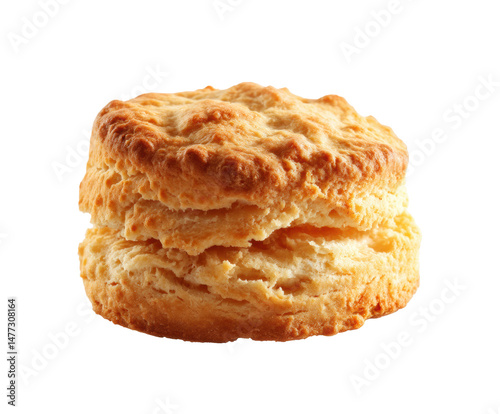 Flaky buttermilk biscuit for breakfast or brunch preparation on a transparent background, cut out