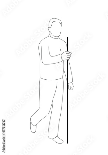 Line Art Silhouette of a Hiker with a Walking Stick. Hiking and outdoor activities vector art