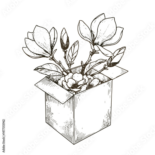Floral delivery box icon for eco-friendly flower packaging and botanical shipping services