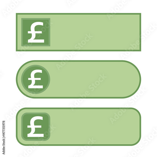 modern simple green British Pound Sterling symbol button element vector template blank space, pound text box element green vector