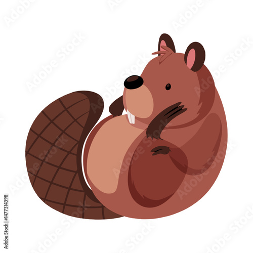 Vector illustration of a cute cartoon beaver lying on its back.