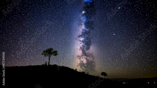 Milky way timelapse on a hill