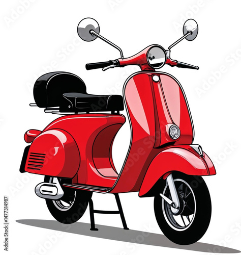 Flat Vector Illustration of a Vintage Red Scooter on White Background