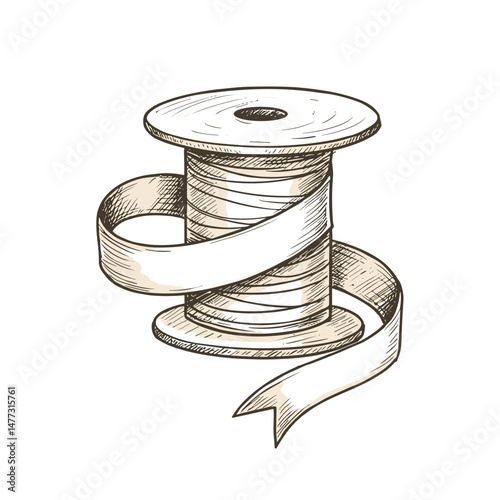Hand-drawn ribbon spool icon for flower shop packaging and branding