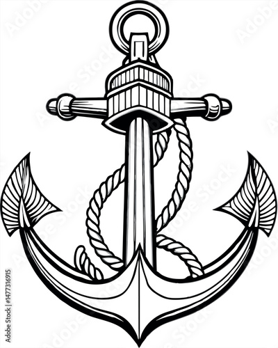 Vintage Monochrome Ship Anchor Silhouette on Transparent Background