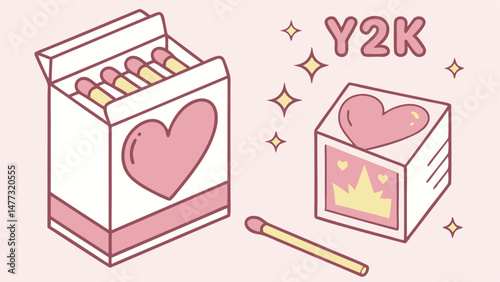: "Burning Heart – Y2K Matchbox Illustration"