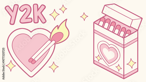 : "Burning Heart – Y2K Matchbox Illustration"