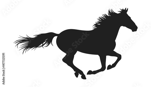 Silhouette of a Galloping Horse in Black, Showing Powerful Movement and Grace in Motion