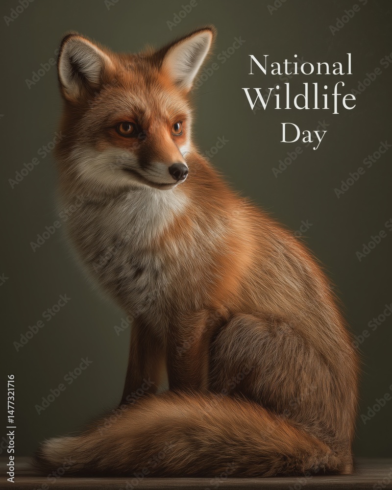Fototapeta premium Hyper Realistic Red Fox National Wildlife Day Poster