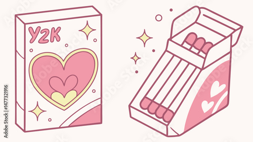 : "Burning Heart – Y2K Matchbox Illustration"