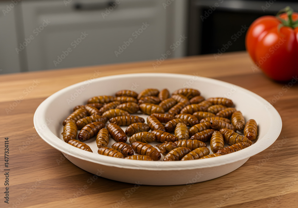 Fototapeta premium Roasted insects on white plate