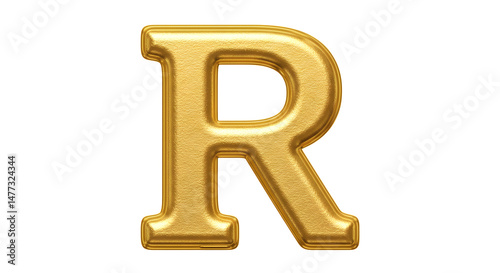 Embossed gold metallic letter r on transparent background