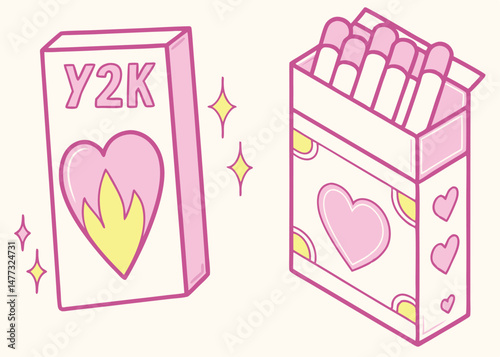 : "Burning Heart – Y2K Matchbox Illustration"