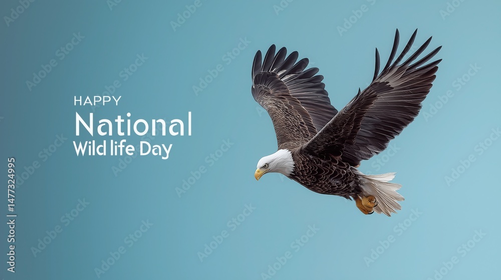 Fototapeta premium Realistic Bald Eagle Wildlife Conservation Day Poster