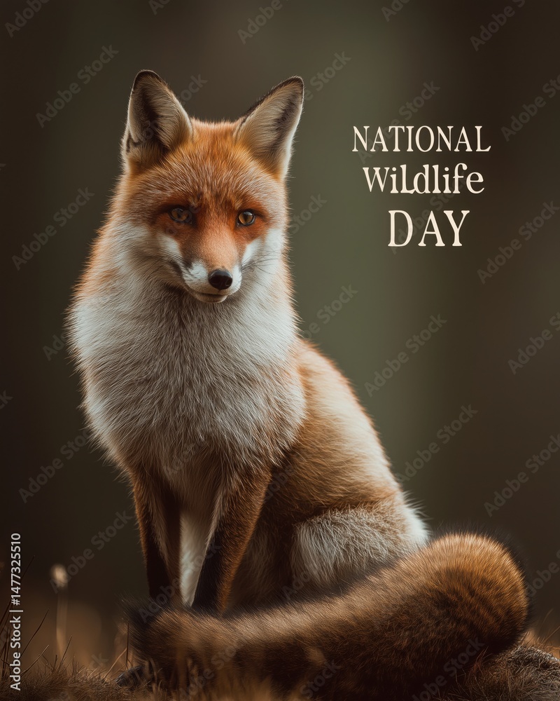 Fototapeta premium Wildlife Day Poster Featuring Hyper Realistic Red Fox