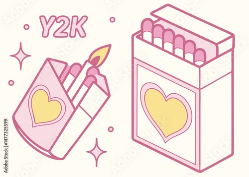 : "Burning Heart – Y2K Matchbox Illustration"
