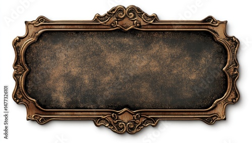 Ornate copper plaque with distressed surface.  Decorative frame features intricate Asian-inspired scrollwork.  Blank space for personalized text or logo