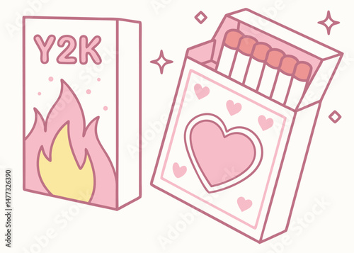 : "Burning Heart – Y2K Matchbox Illustration"